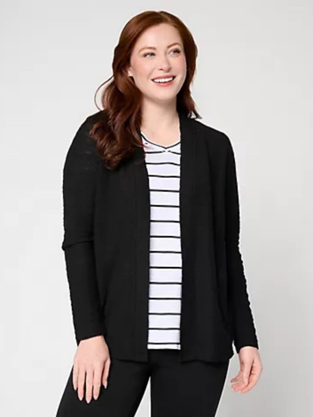 Belle by Kim Gravel Sweatshirt Slub Open Front Long Cardigan, Blk Sz L a721072